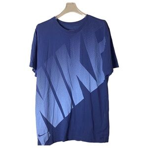 NIKE The Nike Tee Dri-Fit Blue Men's Short Sleeve White Ombre Logo T-Shirt